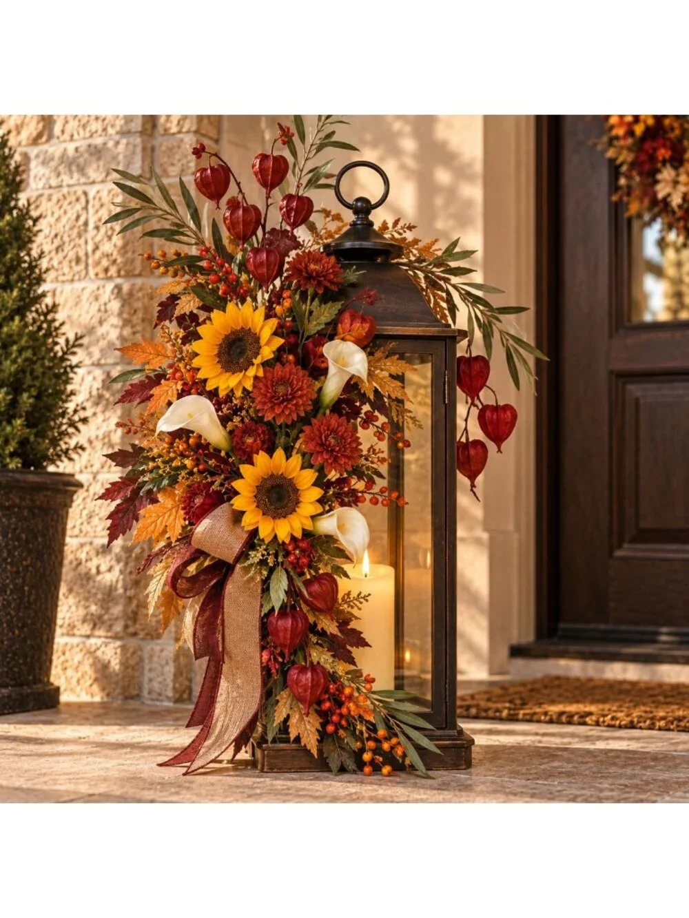 Rust Red Artificial Mum Stems Set of 3 21 Inch Faux Chrysanthemum Flowers Fall T